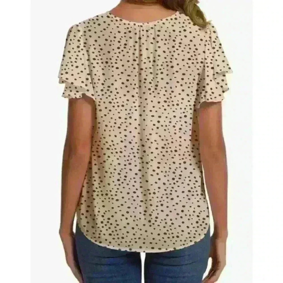ACONIYA Casual Ruffled V Neck Chiffon Short Sleeve Top Blouse NWT Size S - Picture 2 of 10